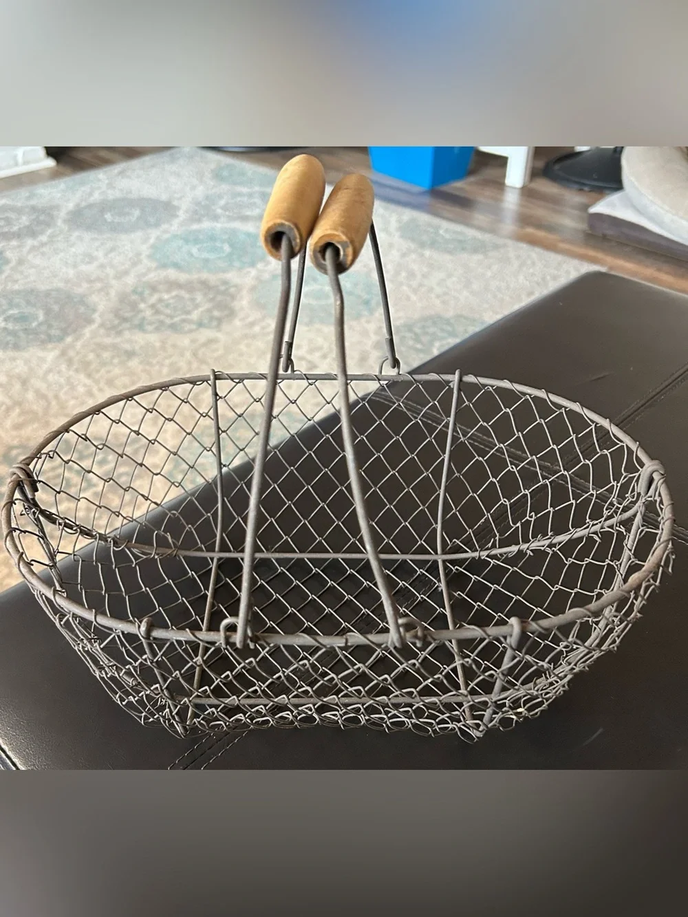 Rustic Wire Basket with Wooden Handles - Brown